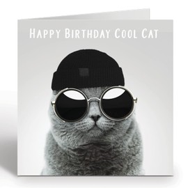 GIGGLE GREETINGS Funny Cat Birthday Card for Him or Her - Cool Cat Humour Birthday Card With Grey Envelope - Eco Friendly Card