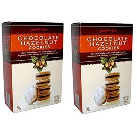 Trader Joe's Chocolate Hazelnut Cookies NET WT 10 OZ (2- Pack) - Light and Crispy Cookies Made With Ground Hazelnuts with a Creamy Chocolate Hazelnut Center.