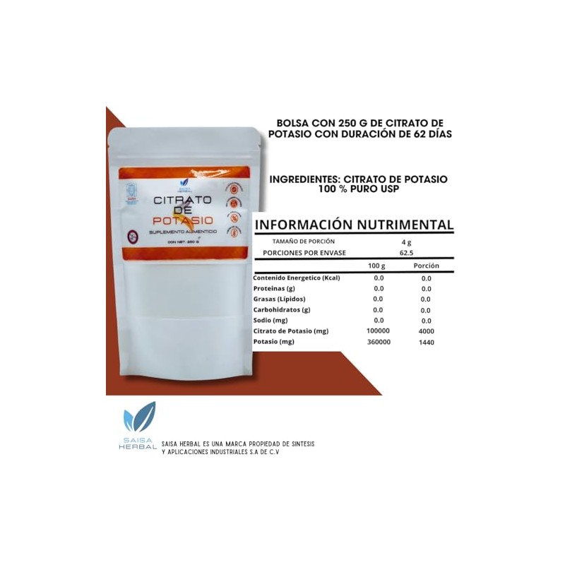 Citrato De Magnesio 250 G. Y Citrato De Potasio 250