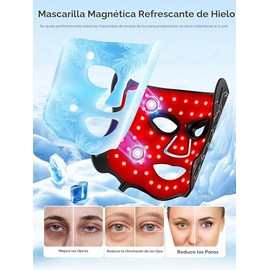 Máscara de terapia de luz roja con paquete de gel de enfriamiento, máscara facial LED NIR de 850 nm de 7 colores, máscara de terapia de luz LED (E106A