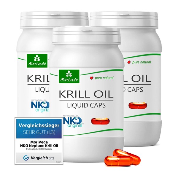MoriVeda® NKO Krill Oil Capsules in Pharmaceutical Quality, Omega 3 / 6 / 9 Astaxanthin, Vitamin E, Choline, Phospholipids, Krill Oil, Various Sizes