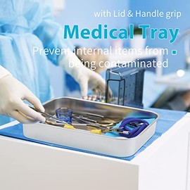 Bandejas quirúrgicas médicas de acero inoxidable para instrumentos dentales, organizador de bandejas de esterilización, cajas con tapa y mango de agar