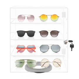 Cbhfmljd Acrylic Eyewear Showcase, Clear Acrylic Locking Display Case with 360 Rotation and 2 Keys for Jewelry, Watches, Glasses, Sunglasses