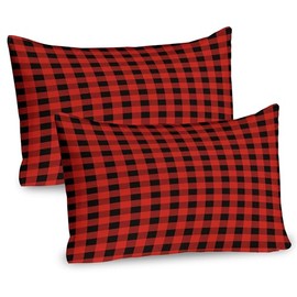 Ambesonne Plaid Pillow Sham Set of 2, Lumberjack Fashion Buffalo Checks Pattern Retro Style Grid Composition, Quality Microfiber Bedding Item for All Seasons, 30" x 20", Orange Black