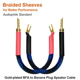 WOWLED BFA Speaker Cable with Banana Plugs, 11AWG 4 x 20 cm Z Male to Y-Connector Bi-Wire Speaker Cable Bridge, HiFi OFC Speaker Jumper Cable with Gold-Plated Spade