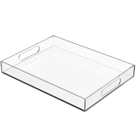 HLF-ho Serving Tray 16"x12" Acrylic Serving Trays with Handle Clear Decorative Serving Platter for Appetizer, Food, Breakfast in Kitchen, Coffee Table, Bed, Living Room, 1 Pack