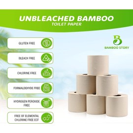 Bamboo Story Premium Toilet Paper 6 Rolls, 3PLY & 350 Sheets | FSC Certified, Biodegradable, Unbleached, Chemical Free, Plastic Free, BPA Free, Septic Safe Toilet Tissue (6)
