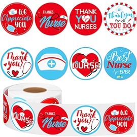 600 Pieces Thank You Nurse Roll Stickers 1.5 Inch Nurses Theme Round Stickers Nurses Appreciation Decals Nursing School Gift Labels for Cards Envelopes Thanksgiving Christmas Gift Bags
