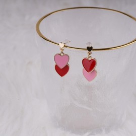 Red Heart Earrings S925 Sterling Silver Trendy Heart Earrings for Women Girlfriend Double Love Heart Drop Earrings Valentine's Day Mother's Day Birthday Gifts Jewelry