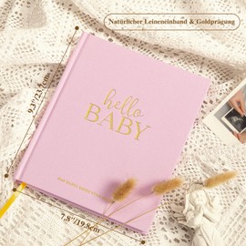 Lanpn Hello Baby First 5 Year Baby Diary for Girls Boys - Linen Hardcover Baby Diary to Enter Baby Book for New Parents - Baby Album Baby Memory Book Gift (Pink, 154 Pages)