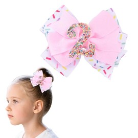 Baby Girl Hair Bow for 2 Year Old Birthday Outfit Decorations for Toddler Kids Sweet Birthday Party Hair Accessories Ice Cream Confetti Hair Bow Clips for 2nd Bday Supplies
