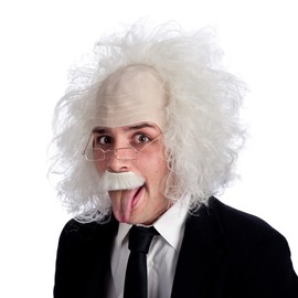 Carnival Toys Parrucca Einstein Uomo con Occhiali e Baffi – Look Scienziato Capelli Bianchi – Kit Cosplay per Carnevale, Halloween e Teatro