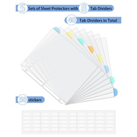 GAUENEEN Binder Dividers with Tabs, Clear Sheet Protectors for 3 Ring Binder, 8 Tab Plastic Binder Sleeves, Insertable Index Page Divider Multicolor Tabs, 5 Set (40 Pcs)