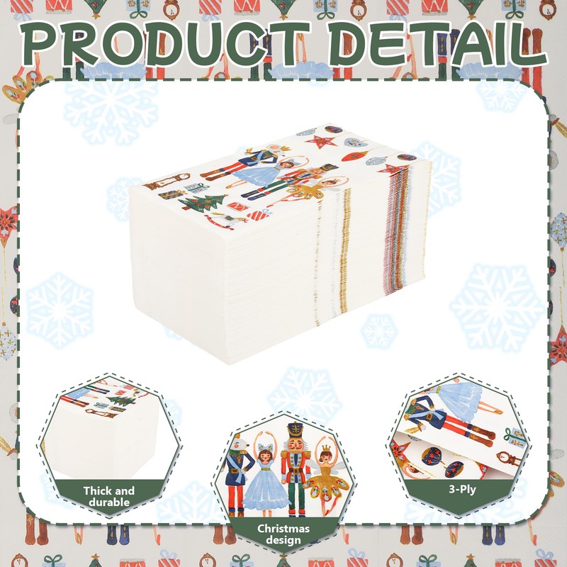 100 Pcs Christmas Nutcracker Disposable Paper Napkins