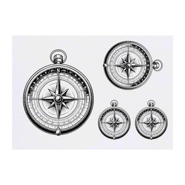4 x 'Vintage Compass' Temporary Tattoos - Water Resistant, Skin-Safe, Non-Toxic Transfers, Mixed Sizes (TO00073144)