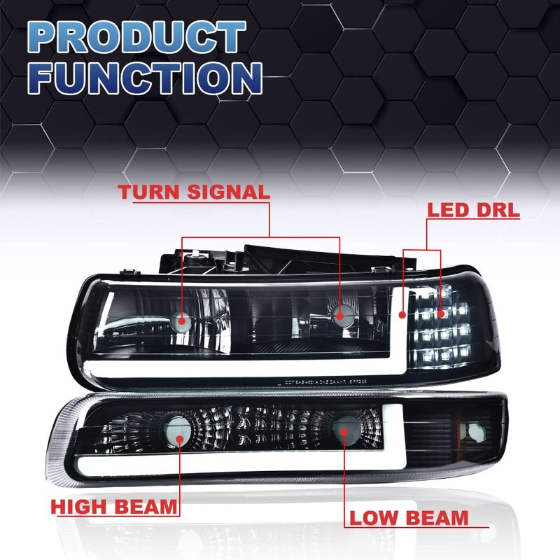PIT66 LED DRL Headlight Assembly Compatible with Chevy Silverado 1999