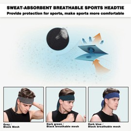 Braylin Headbands for Men, 3-Pack Men's Head-Ties, Breathable Headbands for Tennis, Running, Sweat-Wicking Non Slip