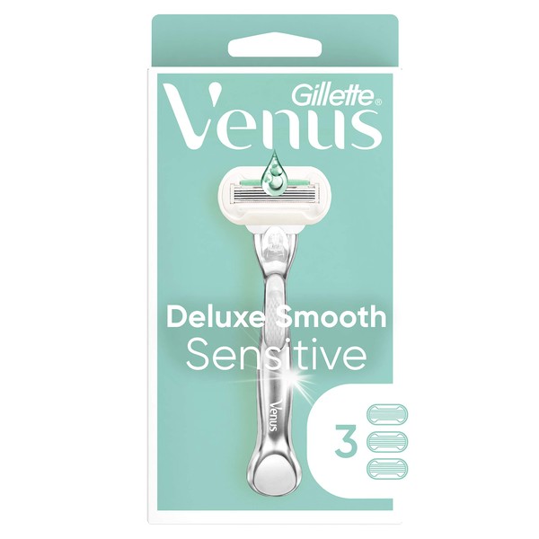 Gillette Venus Deluxe Smooth Sensitive Womens Razor Handle + 3 Blade Refills