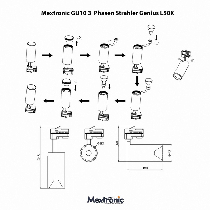 Mextronic GU10 3-Phase Spotlight: Rotatable and Swivelling for GU10 LED