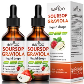 Soursop Graviola Liquid Drops for Cell Support & Regeneration, Immune Boost, Relax, Liver and Sleep, Soursop Bitters Liquid, Sugar/Gluten Free, Natural Strawberries Flavor - 4 Fl Oz (120ml) Bottle