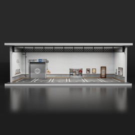 1/64 Scale Model Car Display Case with Light Lighting, Diecast Cars Storage Cases in Repair Workshop Parking Lot Assembly Scene, Acrylic Toy Garage for Alloy Car Models Grey