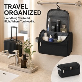 Travel Toiletry Bag with Hanging Hook, Zipper Pockets and Carry Handle