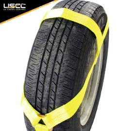 US Cargo Control Wheel Bonnet with Swivel Hooks and Ratchet, 2-Inch Wide Yellow Wheel Strap to Secure Vehicle for Transport, Strong and Durable Webbing, 2,200 Pound Working Load Limit
