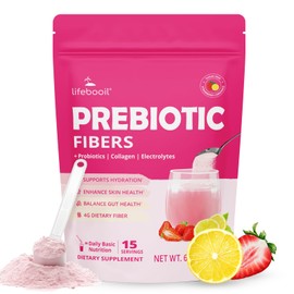 Lifebooil Fiber Supplement Powder with Probiotics & Collagen – Supports Digestive Regularity, Gut Balance & Debloating | Soluble Fiber Powder, Vegan Diets, Strawberry Lemon Flavor, 15 Servings