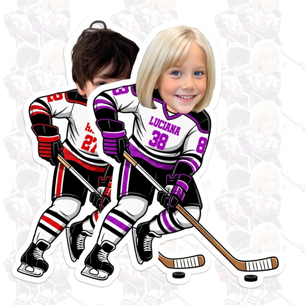 Custom Hockey Name Sticker Personalized Number Face Photo Image Sport