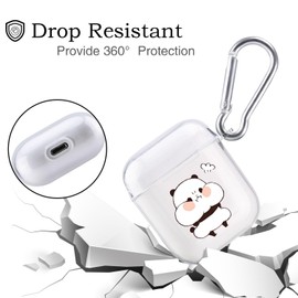 Cute Case for Airpods 1 &2, MAYCARI Transparent Clear Protective Soft TPU Cover, Angry Panda Pattern Design Animal Fun Cases for Girls Kids Teens