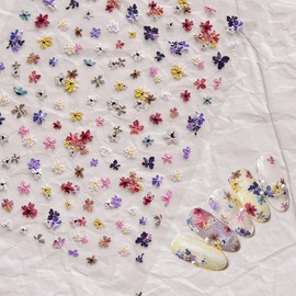 GLOWZEN Nail Stickers Flowers Multicolor Embroidered Flower Nail Stickers Colorful Garden Fingertips