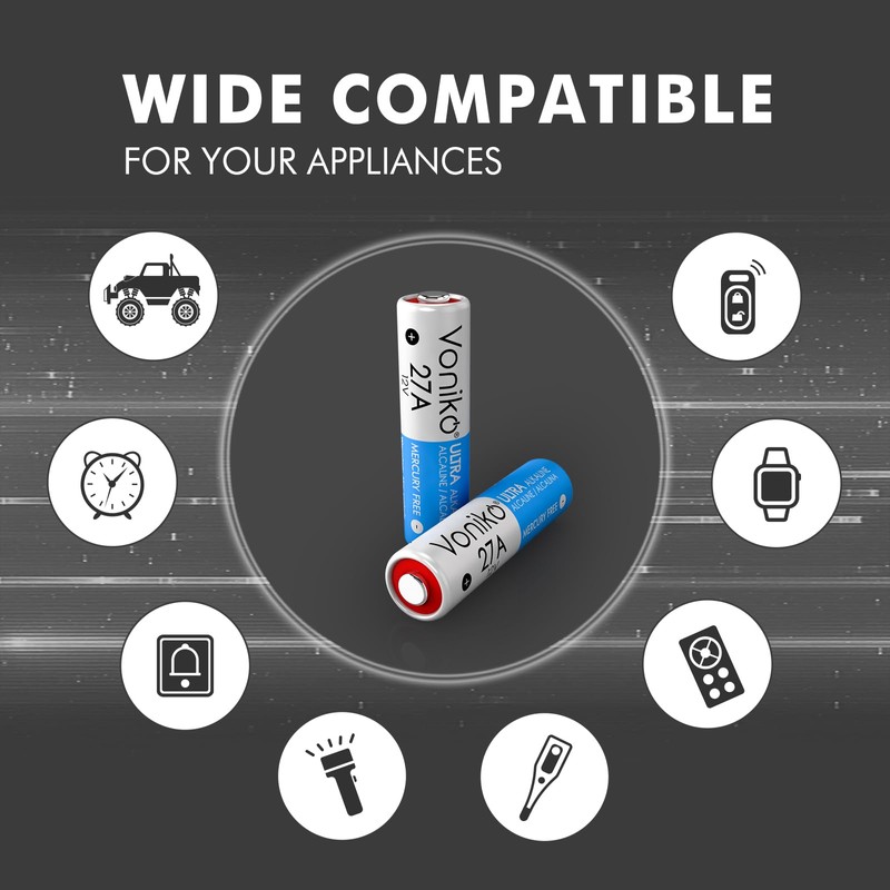 Voniko 27A 12V Alkaline Battery Pack of 6 - Long