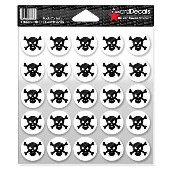 Award Decals Skull and Crossbone Sticker Set (100 Decals) The Original Award Decals Premium 20mil Thick 1" Helmet Decals Made in The USA Since 1976