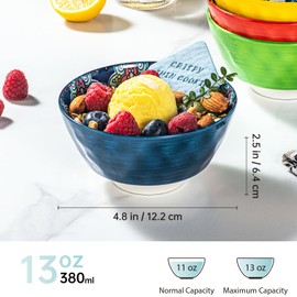 HENXFEN LEAD Ceramic Snack, Dessert Bowls Set of 6-12 Oz Colorful Small Bowl Set for Ice Cream, Nut, Condiment - Side Dish Bowls for Dipping, Salsa - Bohemian Style