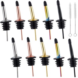 Vertedores de licor de metal, paquete de 10, accesorios de barra con tapas antipolvo de goma, con 2 cepillos, aptos para la mayoría de las botellas