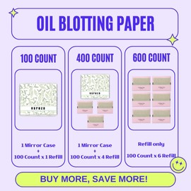 [100 Counts + Mirror Case] Green Tea Natural Oil Blotting Sheets for Face with Mirror Case