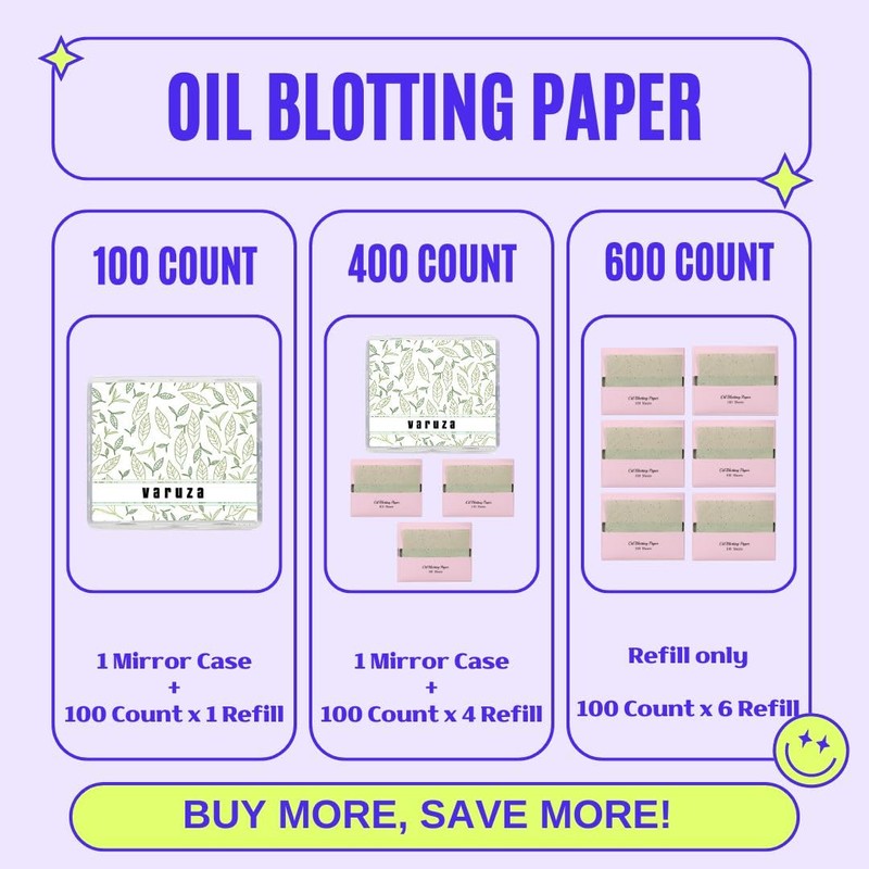 [100 Counts + Mirror Case] Green Tea Natural Oil Blotting