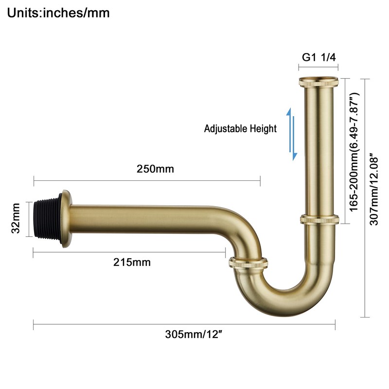Segistan Bathroom Basin Sink U Shape Trap, Brass Core Adjustable
