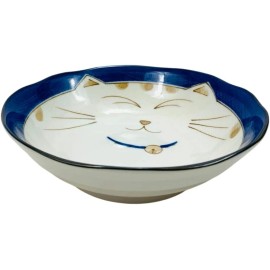 JapanBargain 4 Pack Japanese Porcelain 6.75 inch Soup Bowl Blue Cat Made in Japan S-2562x4