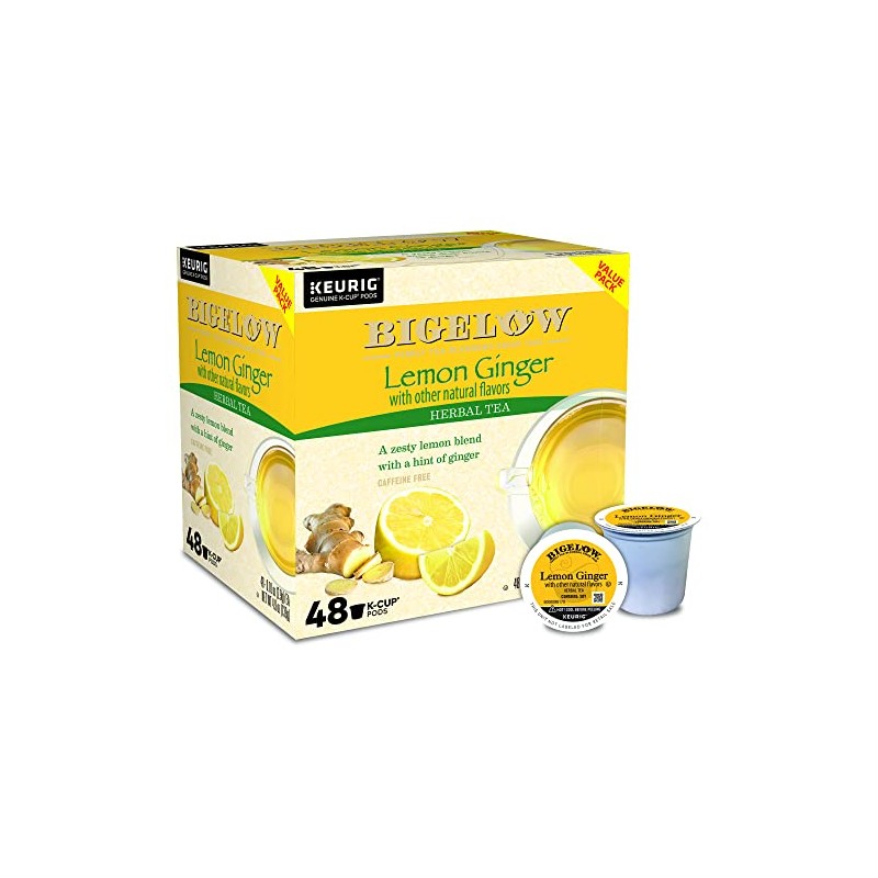 Bigelow Tea Lemon Ginger Keurig K-Cup Pods Herbal Tea, Caffeine