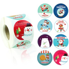 500 Stück Weihnachtsaufkleber, Runder Aufkleber, Dekorative Etiketten für Weihnachten, Papiertüten, Geschenktüten, Geschenkpapier (C)