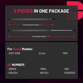 4561 25in/126Lbs (560N) Hood Struts Lift Supports Car Hood Holder BDFHYK Gas Spring for Acura MDX 2001-2006, 2 Pcs