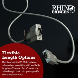 rhinocables Serial 9 Pin Male to Male Cable DB9 to DB9 RS-232 Computer Monitor Straight Lead, Versatile EGA and Serial Connectivity for Older Computers (5m)