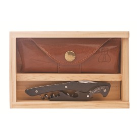 Castello Carbon Fiber Waiter's Corkscrew with Leather Pouch in Wood Box