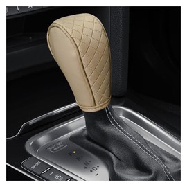 DUSCOKE Leather Car Gear Shift Knob Cover, Anti-Slip Breathable Car Shifter Lever Cover, Automatic Shift Knob Handle Protector, Universal Auto Interior Decorative Accessory for Sedan, Truck (Beige)