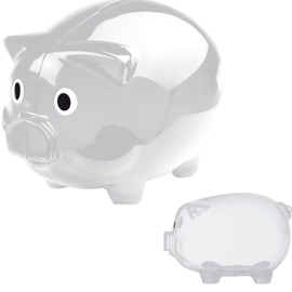 Large Transparent Plastic Piggy Bank Gift Idea Saving Money Box Moneybank Single or Double Set 12.5 x 10 x 10 cm Blue Red Green or Transparent (2, Transparent)
