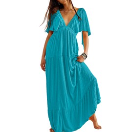 Kikibell Women's Summer Maxi Dress Long Going Out Casual Elegant Party Dresses Beach Vacation Blue S