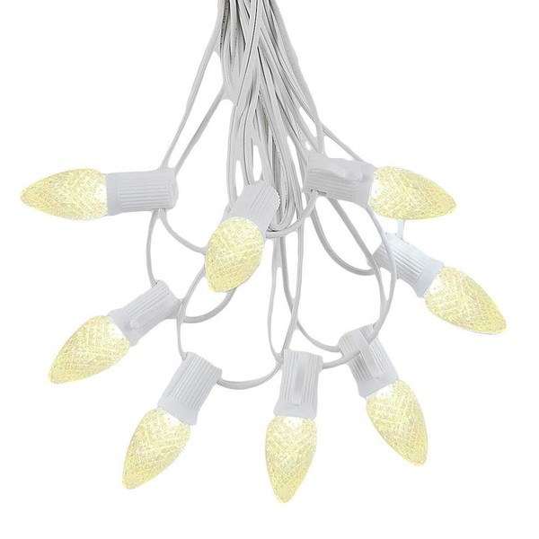 Novelty Lights 25 Foot C7 LED Outdoor Lighting Patio Christmas String Lights, Warm White, White Wire, 25 Bulbs
