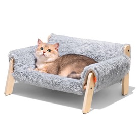 MEWOOFUN Cat Couch Bed, Pet Sofa for Indoor Cats Wooden Indoor Elevated Cat Beds with Removable Mattress Cover Suitable for Kitty, Puppy or Small Animal (Grey, Medium)