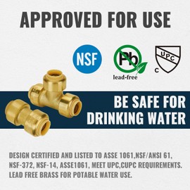 SUNGATOR Pushfit Plumbing Fitting Assortment 1/2 Inch, Straight Coupling (10 PCS), Tee (5 PCS), No Lead Brass Push to Connect Pex, Copper, CPVC, with A Disconnect Clip, Pack of 15